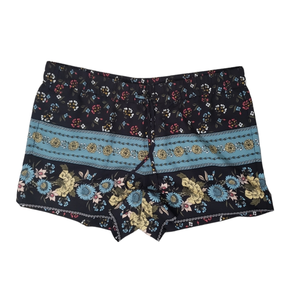 LOFT black floral drawstring dressy casual shorts L